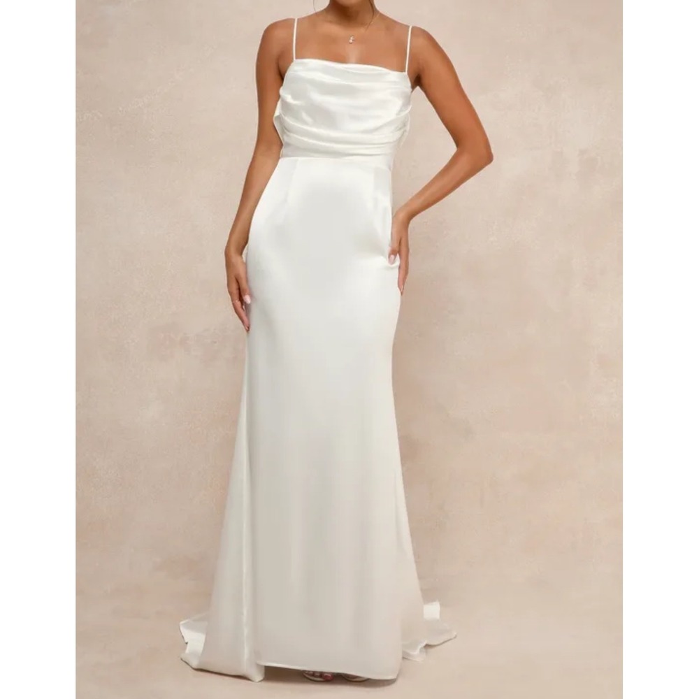 Lulu's Ivory Cowl Neck Satin Wedding Dress